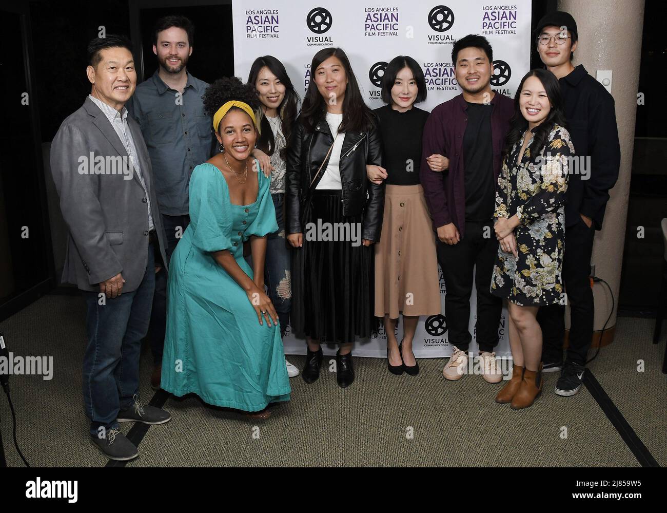 Los Angeles, USA. 12th May, 2022. (L-R) DAWNING Cast & Crew - Felix Park, Composer Alex Winkler, Philicia Saunders, Veronica Kim, Editor Yejin Oh, Kim Ellis, Director Young Min Kim, Vyvy Nguyen and DP Tim Toda at the 38th Los Angeles Asian Pacific Film Festival - DAWNING Premiere held at the Aratani Theatre at JACCC in Los Angeles, CA on Thursday, ?May 12, 2022. (Photo By Sthanlee B. Mirador/Sipa USA) Credit: Sipa USA/Alamy Live News Stock Photo