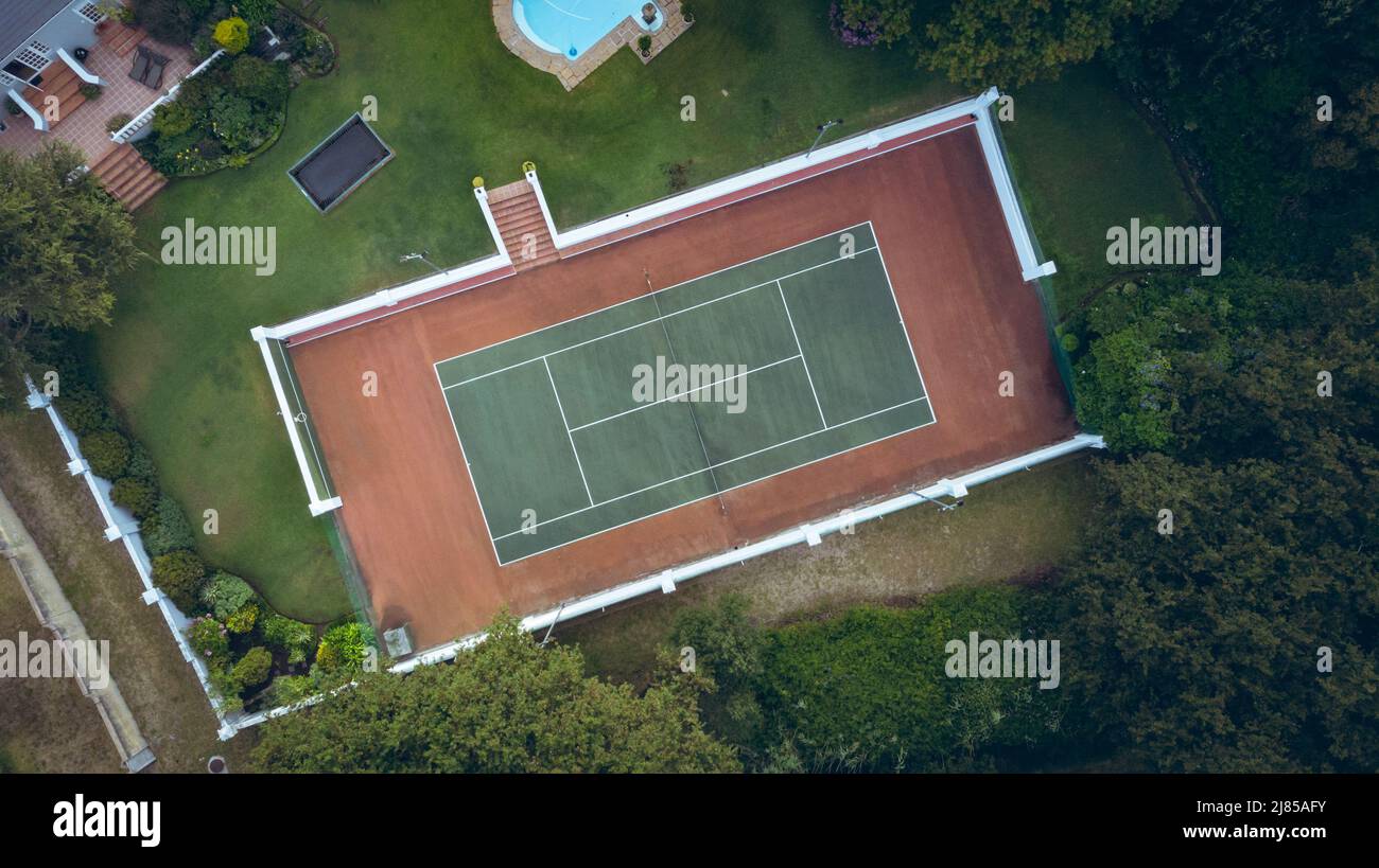 Aerial view of a tennis court layout with copy space Stock Photo