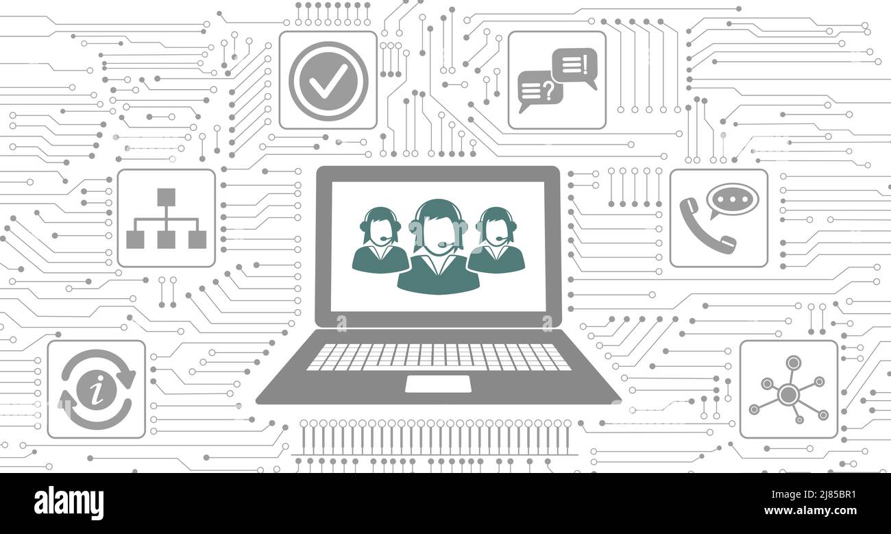 Concept of customer support with icons integrated in circuit Stock ...