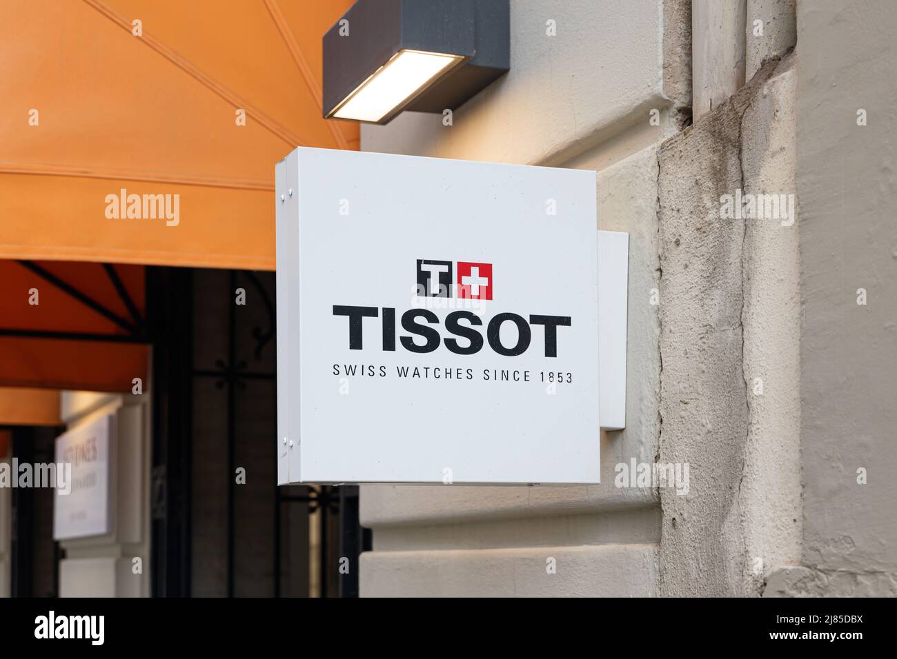 VALENCIA, SPAIN - MAY 05, 2022: Tissot is a Swiss luxury watchmaker Stock Photo
