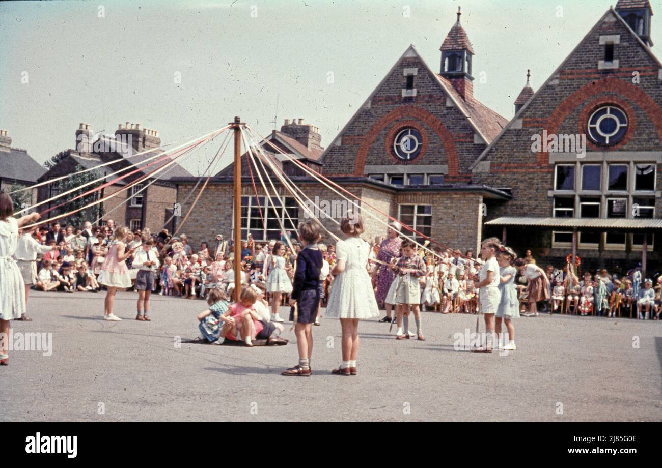 UK School Life in the 1960's Dancing aroun the Maypole in 1969  Photo by Tony Henshaw Archive Stock Photo