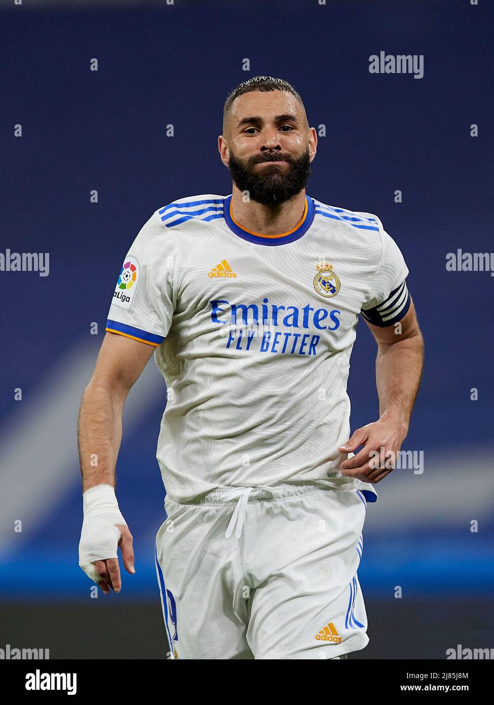 Karim Benzema of Real Madrid during the La Liga match between Real Madrid and Levante UD played at Santiago Bernabeu Stadium on May 12, 2022 in Madrid, Spain. (Photo by Ruben Albarran / PRESSINPHOTO) Stock Photo