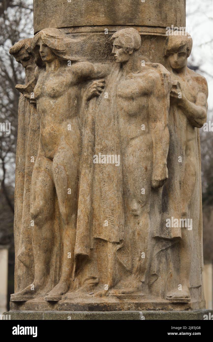 Detail of the Art Nouveau monument to Czech composer Karel Bendl designed by Czech sculptor Stanislav Sucharda (1914-1916) in Bubeneč district in Prague, Czech Republic. Stock Photo