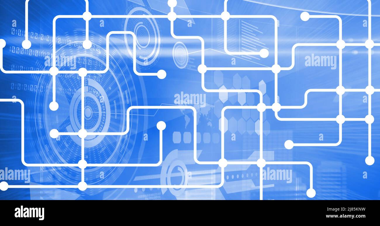 Image of data processing and media icons on blue background Stock Photo ...