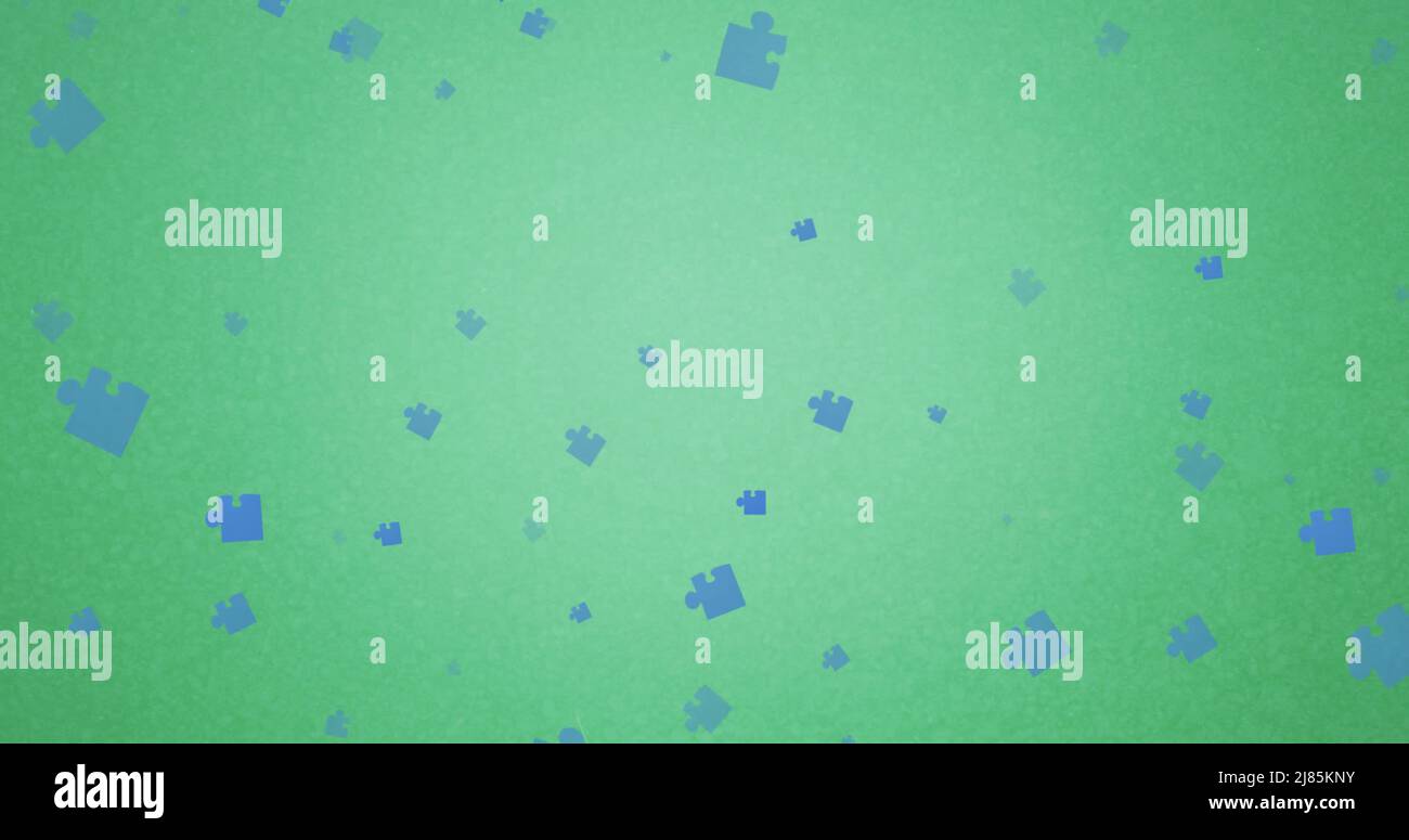Image of puzzles and question marks floating over green background ...