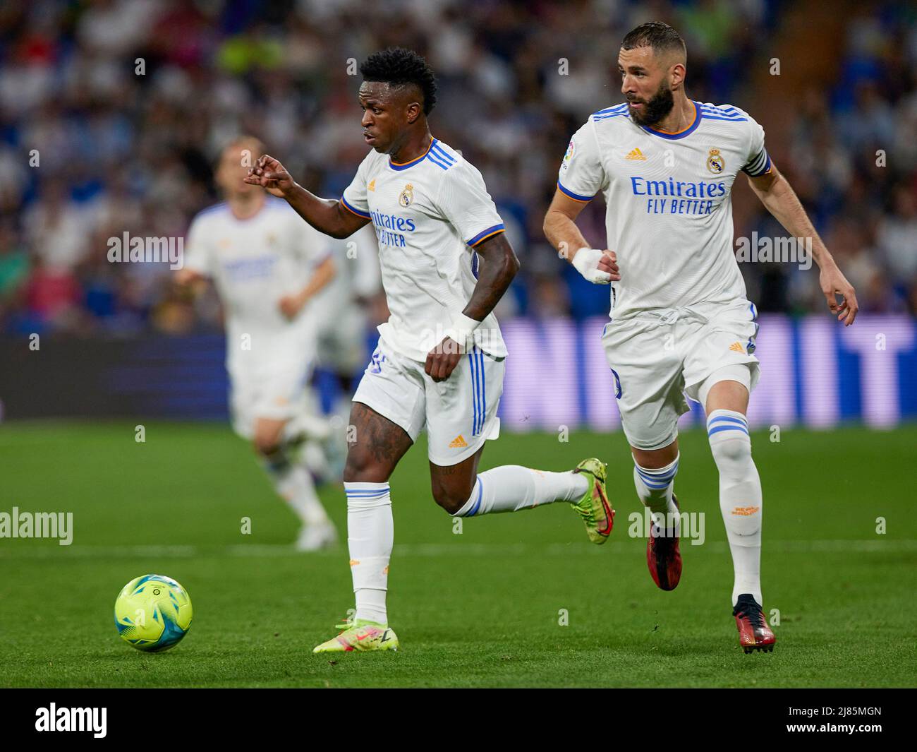 Vinicius Jr. and Karim Benzema of Real Madrid during the La Liga match