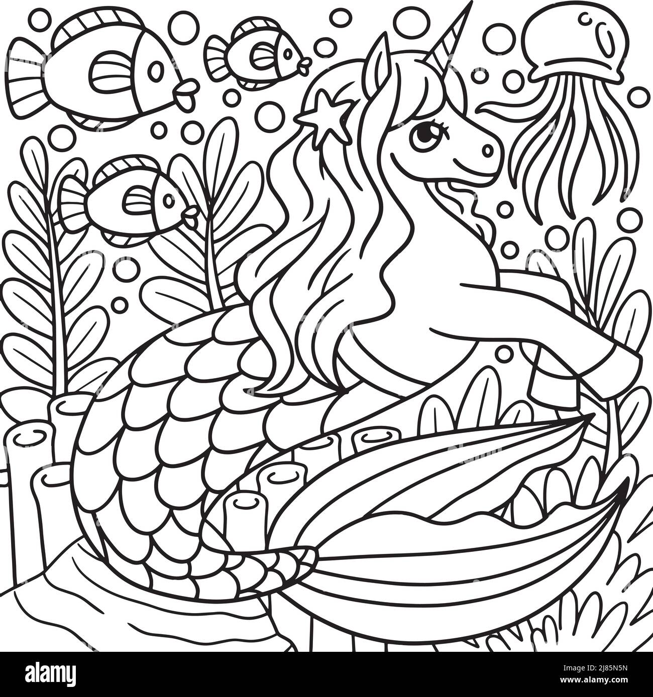 Mermaid Unicorn Coloring Page for Kids Stock Vector Image & Art - Alamy