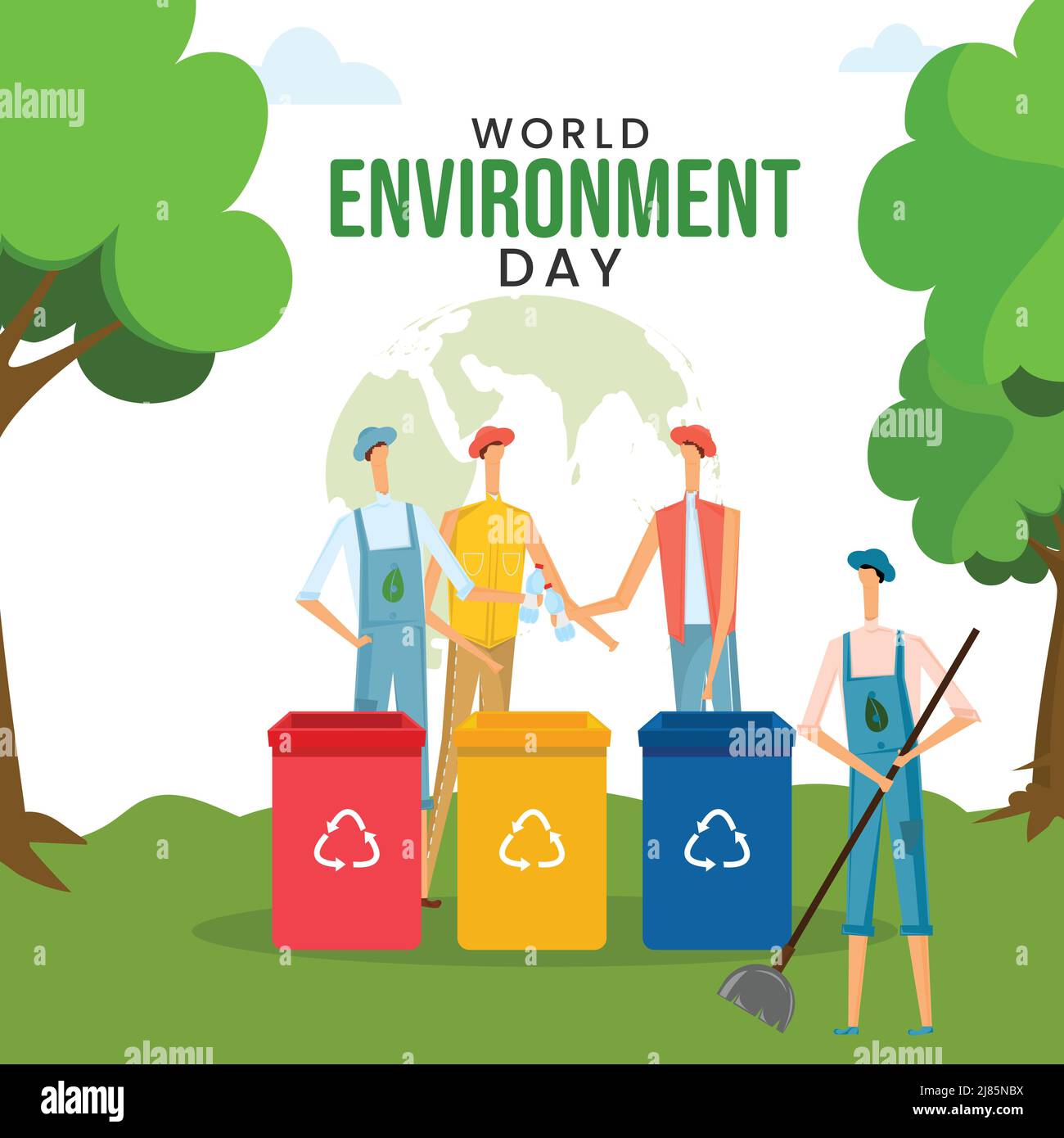 World Environment Day Concept, Cartoon Men Collecting Waste With ...