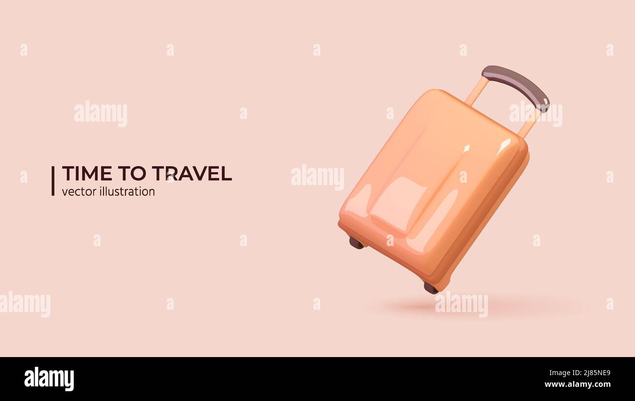 Travel Bag. Travel creative concept in Realistic 3d cartoon minimal style. Vector illustration Stock Vector