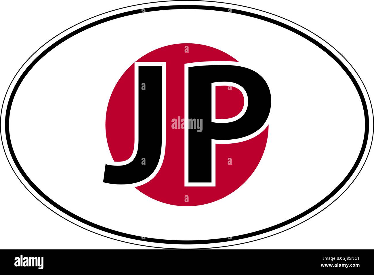 Japan JP flag label sticker on car, international license plate Stock Vector