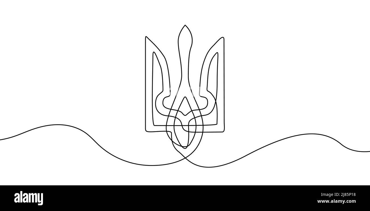 Continuous line drawing of coat of arms of Ukraine. One line drawing background. Vector illustration. National ukrainian symbol Stock Vector