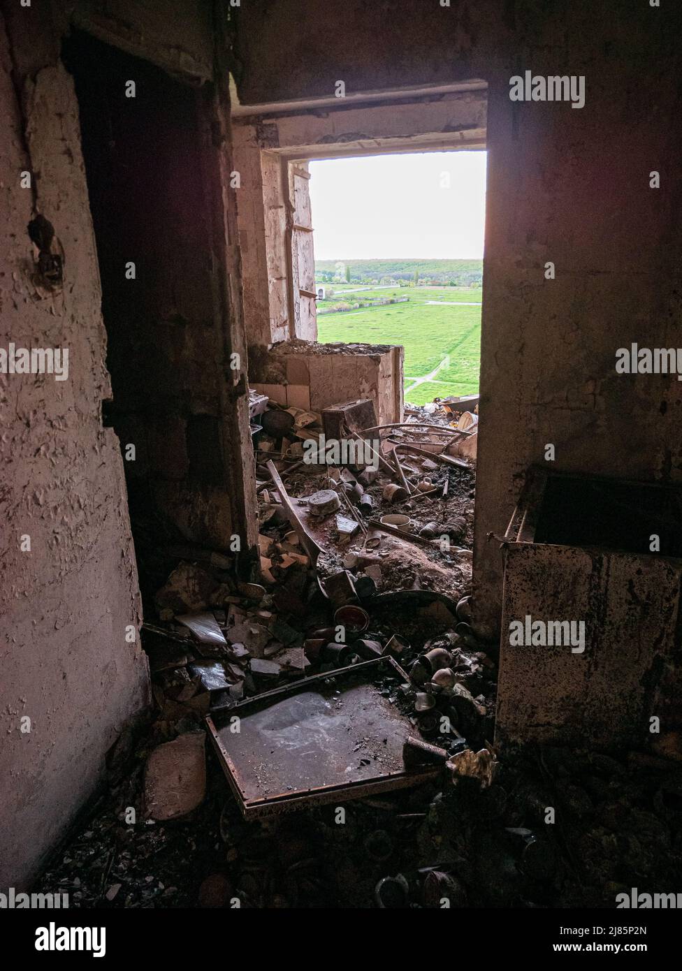 Kharkiv, Kharkov, Ukraine 05.07.2022 view from destroyed apartment