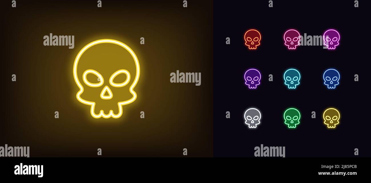 Outline neon skull emoji icon. Glowing neon Skull emoticon silhouette