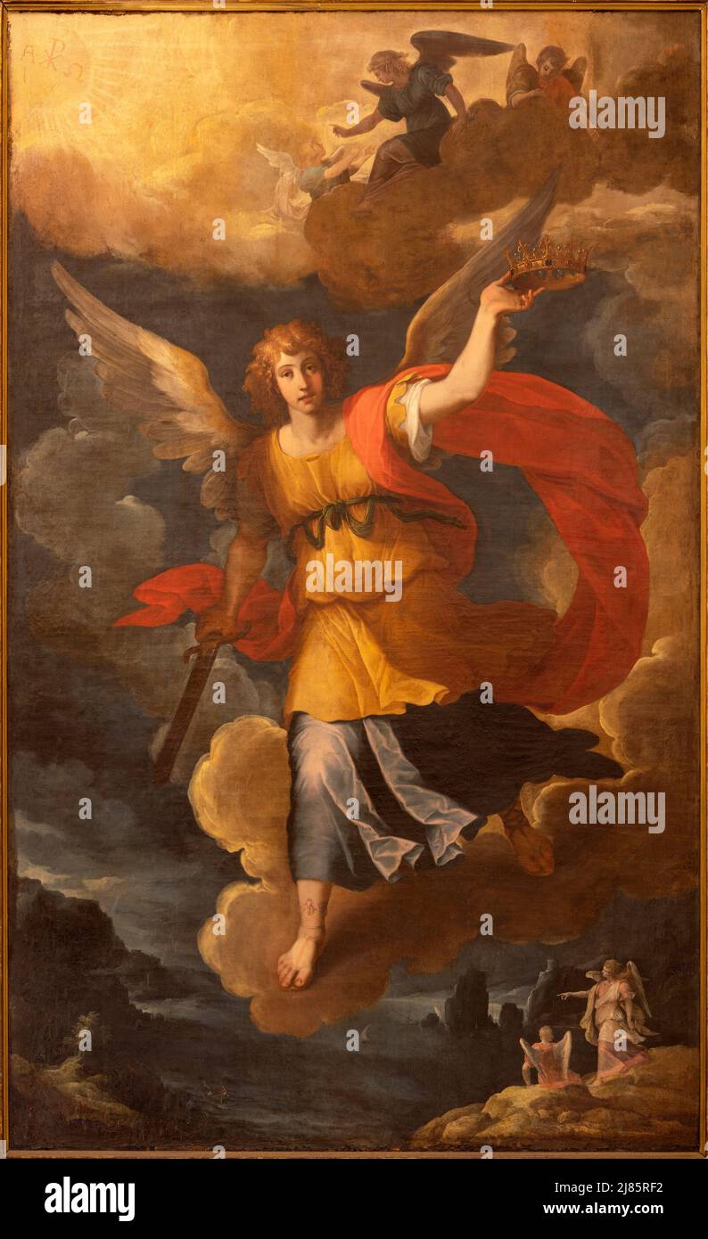 VALENCIA, SPAIN - FEBRUARY 15, 2022: The painting of Archangel Michael ...