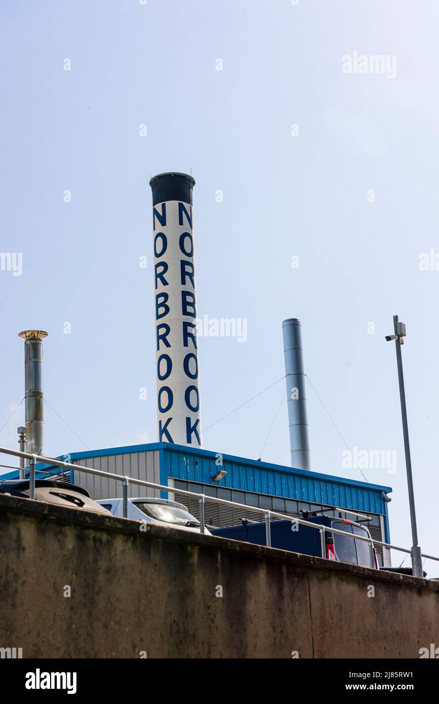 Chimney at Norbrook factory #3, Newry, Northern Ireland Stock Photo