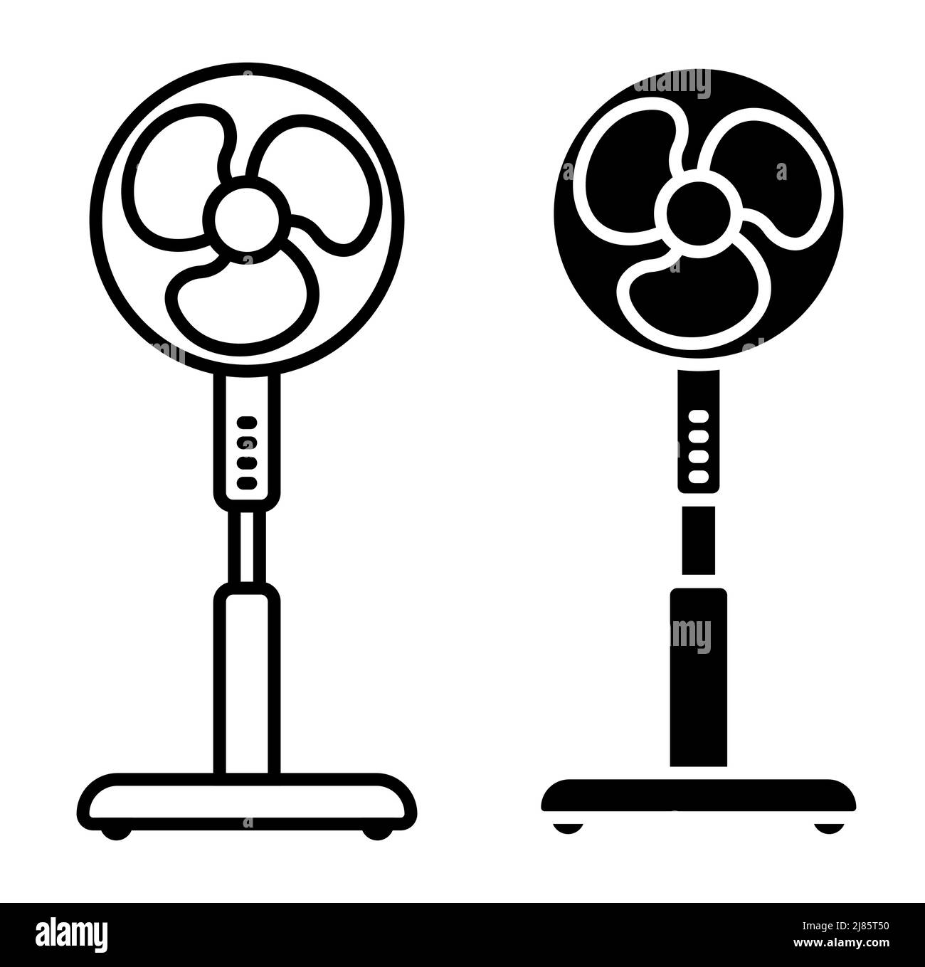 Linear icon, electric fan on high stand for cooling. Maintaining