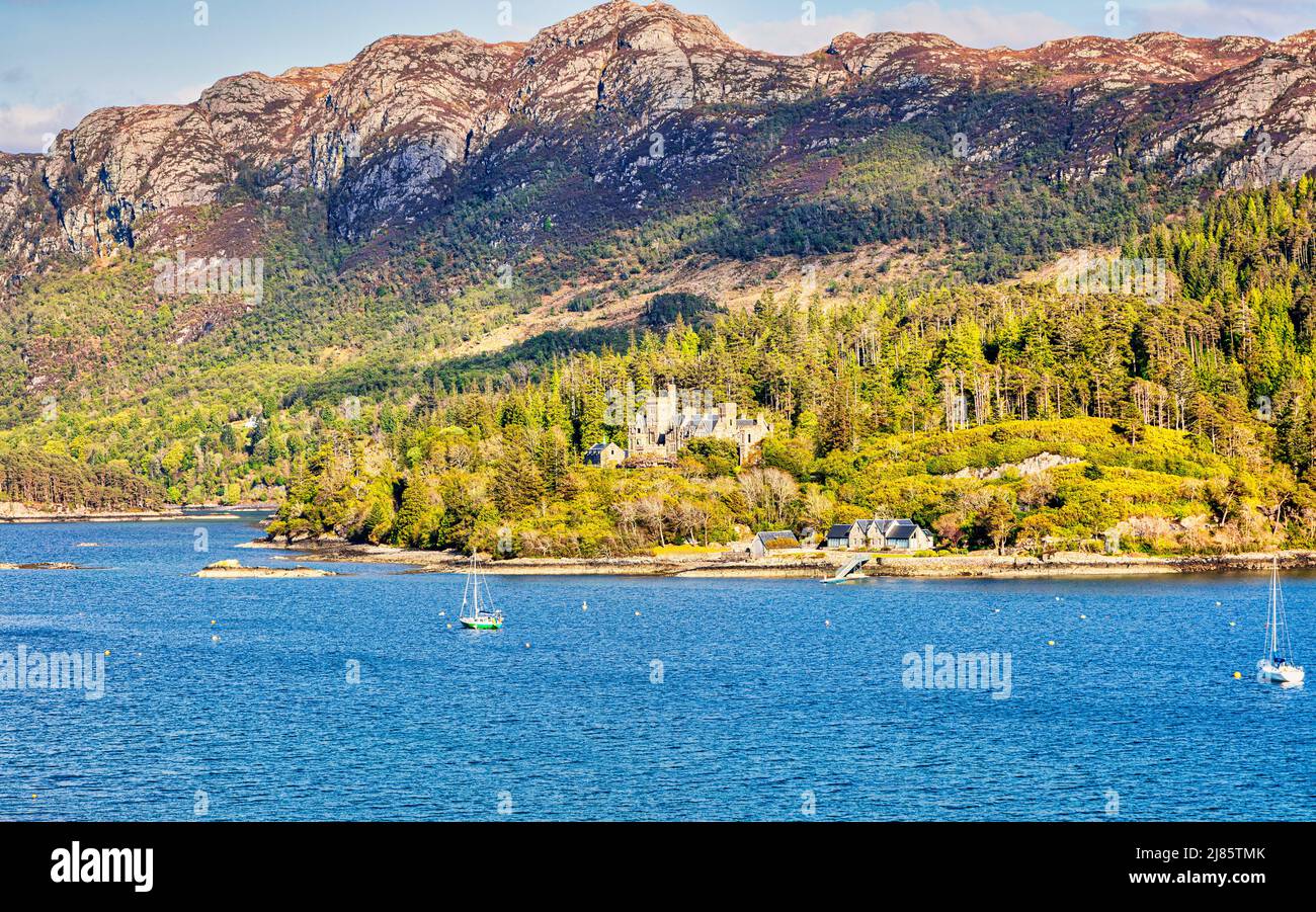 Picturesque Highland village of Plockton,The Jewel of the Highlands, sits on a sheltered bay with stunning views overlooking Loch Carron.  Scotland Stock Photo