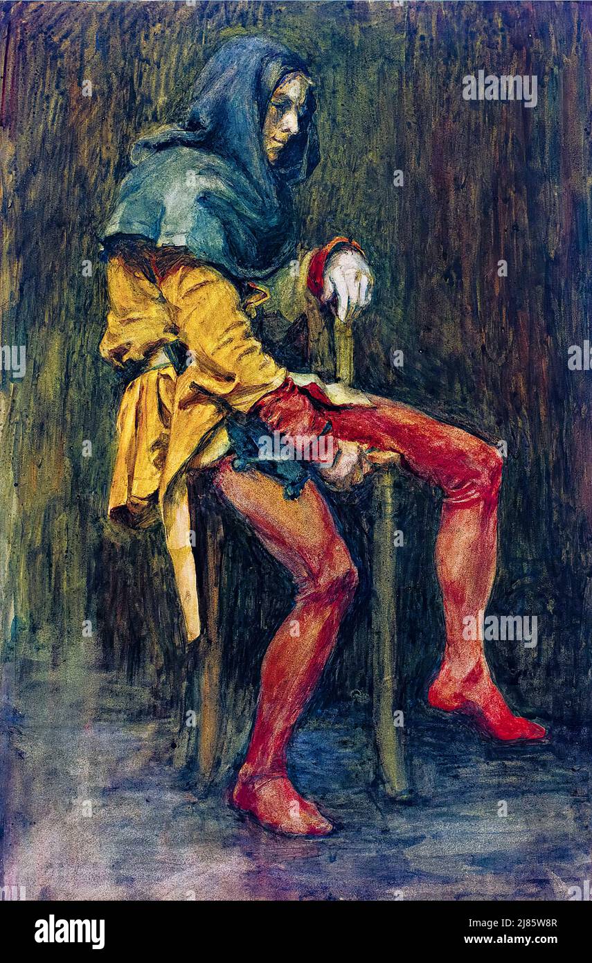 John William Waterhouse, Touchstone, The Jester, painting in watercolour before 1917 Stock Photo