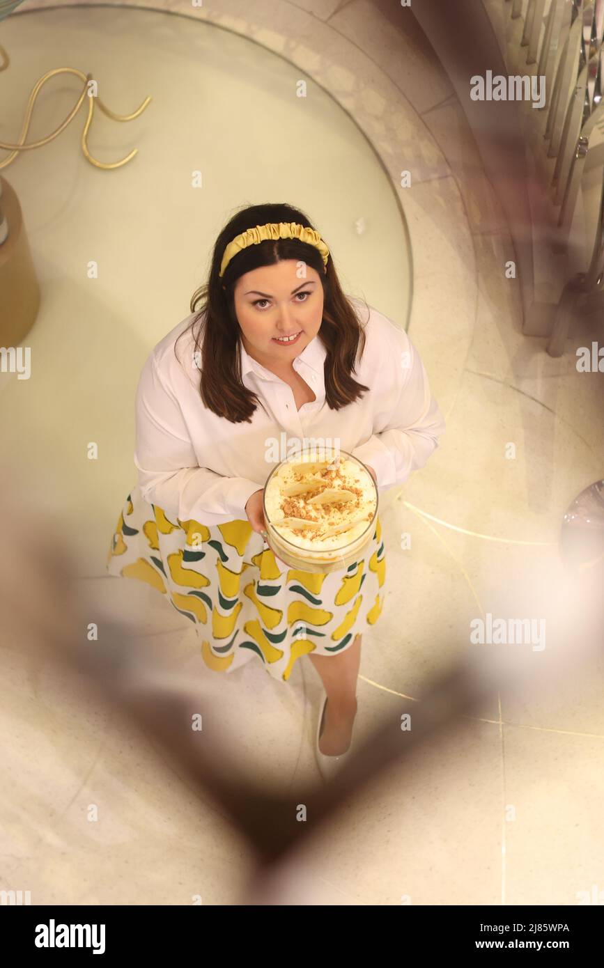Jemma Melvin in Fortnum and Mason, central London, with her lemon Swiss