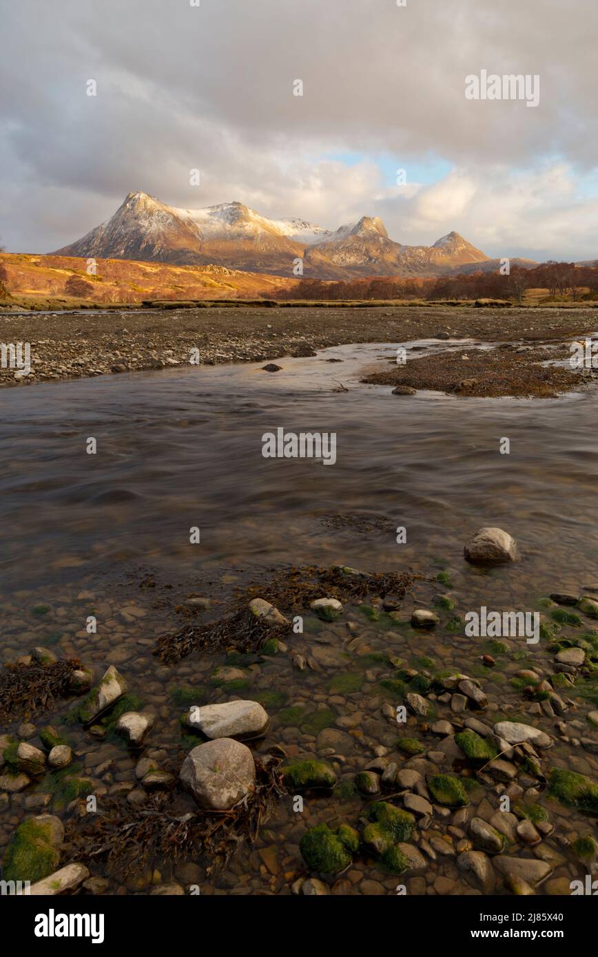 Kinloch River and Ben Loyal, Sutherland Stock Photo
