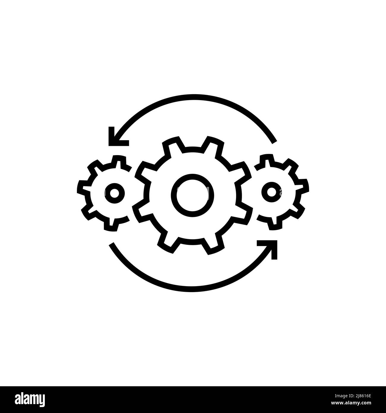 process management icon, optimization operation, fix strategy industry, transmission gear wheel, thin line web symbol on white background Stock Vector