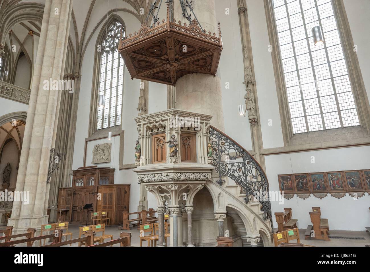 Cologne, May 2022: Interior of Cologne Cathedral ... At 144 meters, the slender nave of Cologne Cathedral leading to the chancel is the longest nave i Stock Photo