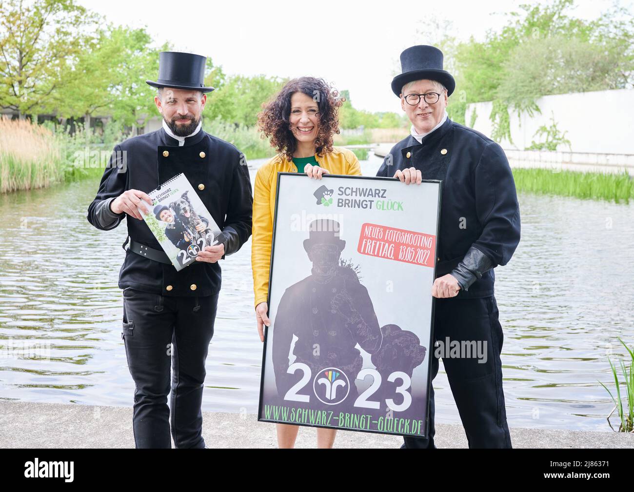 Berlin, Germany. 13th May, 2022. Andreas Walburg (lr), chimney sweep