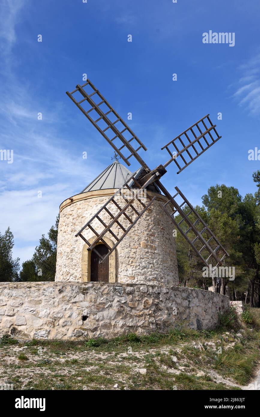 The c16th Cativel Windmill above Gardanne Bouches-du-Rhône Provence france Stock Photo