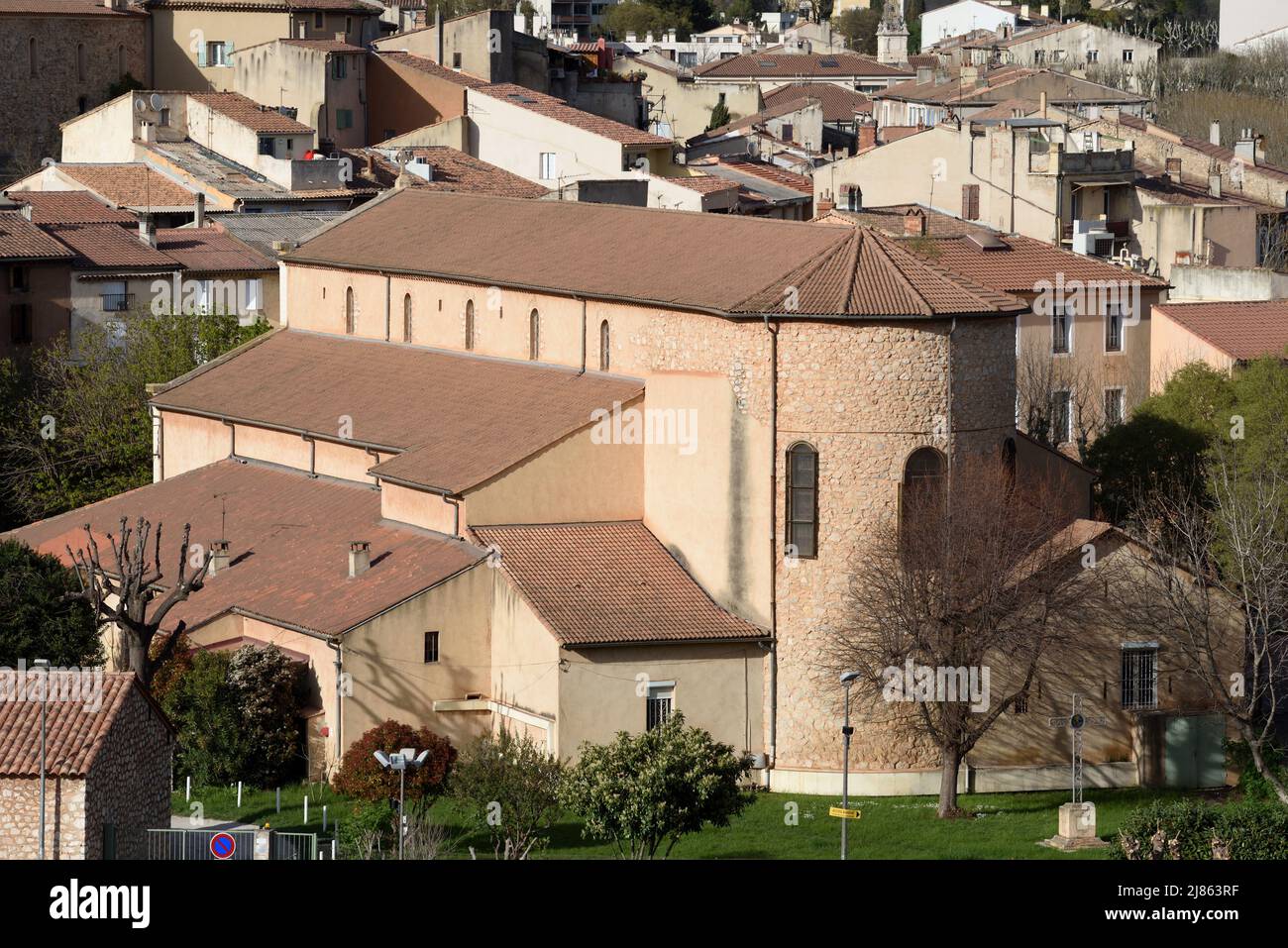 View over the Saint Mary's Church, or Eglise Sainte-Marie (1905-06) in the Old Town Gardanne Bouches-du-Rhône Provence France Stock Photo