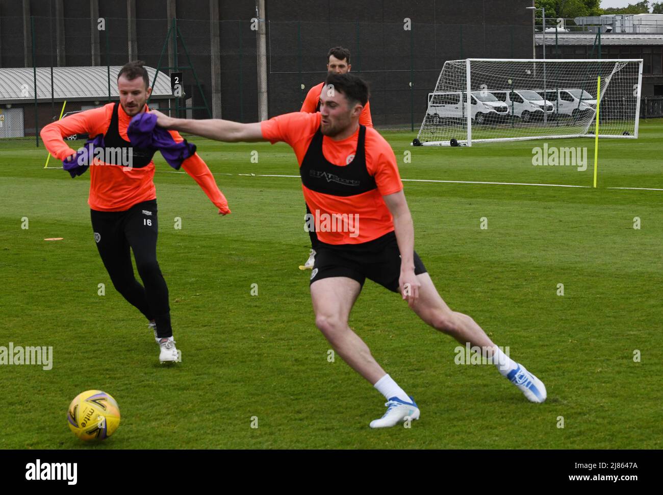 Oriam Sports Centre Edinburgh.Scotland.UK.13th May 22 Hearts Training session for Cinch Premiership vs Rangers . Hearts' Andy Halliday & John Souttar during training session . Credit: eric mccowat/Alamy Live News Stock Photo