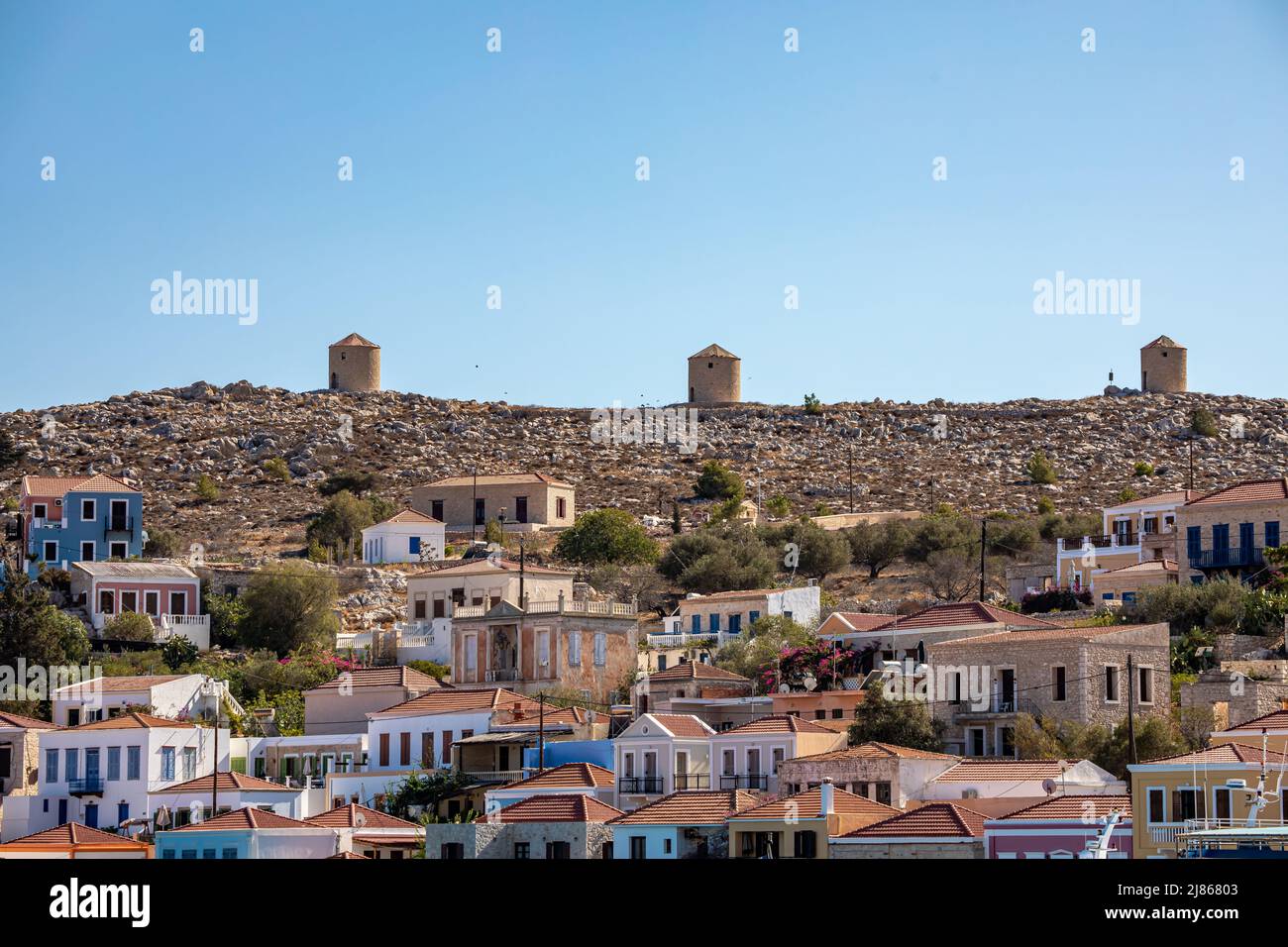 Beautiful Chalki town center on Chalki Stock Photo - Alamy