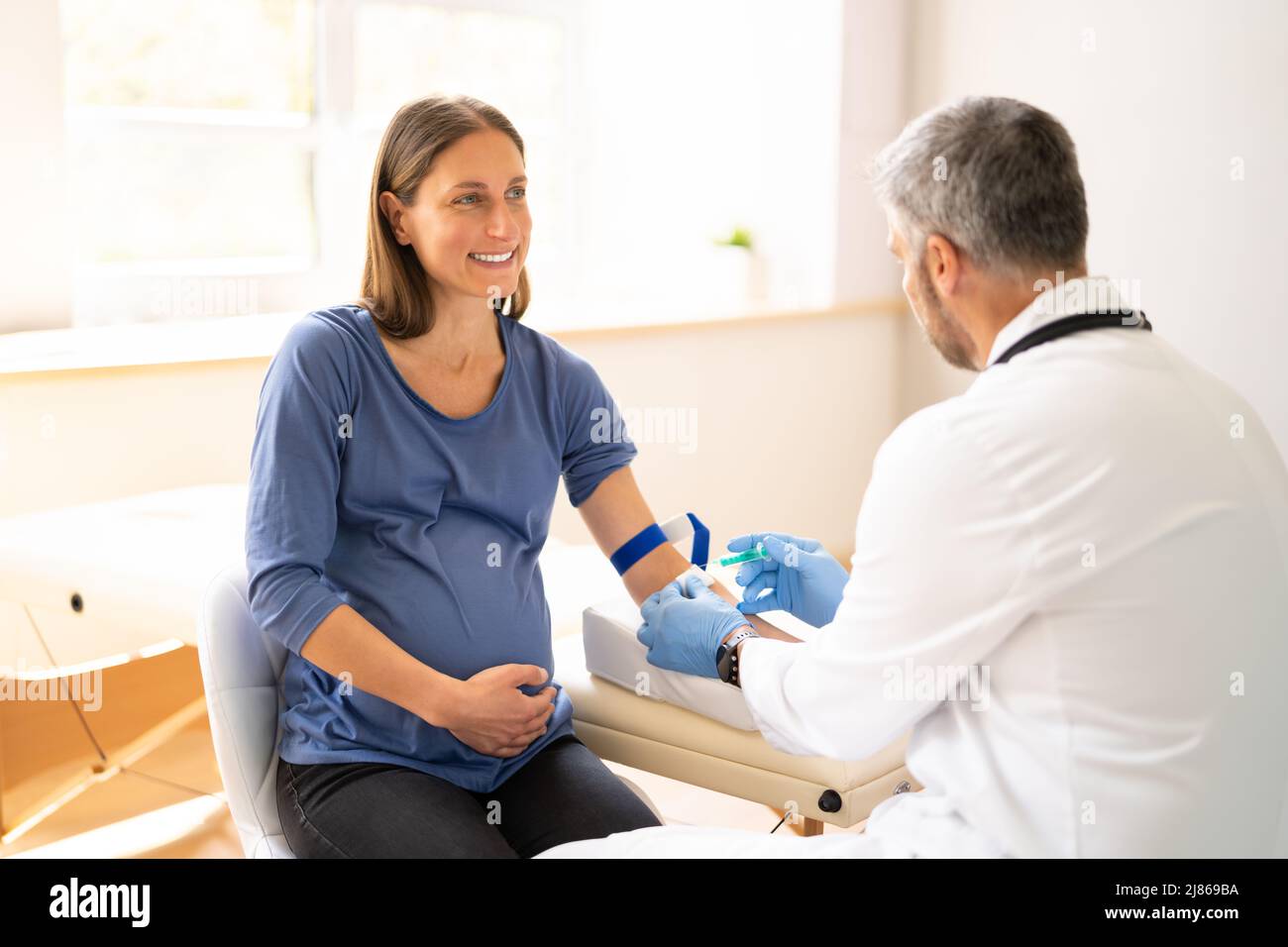 Blood Sample Collection From Pregnant Woman. Sugar Level Check Stock
