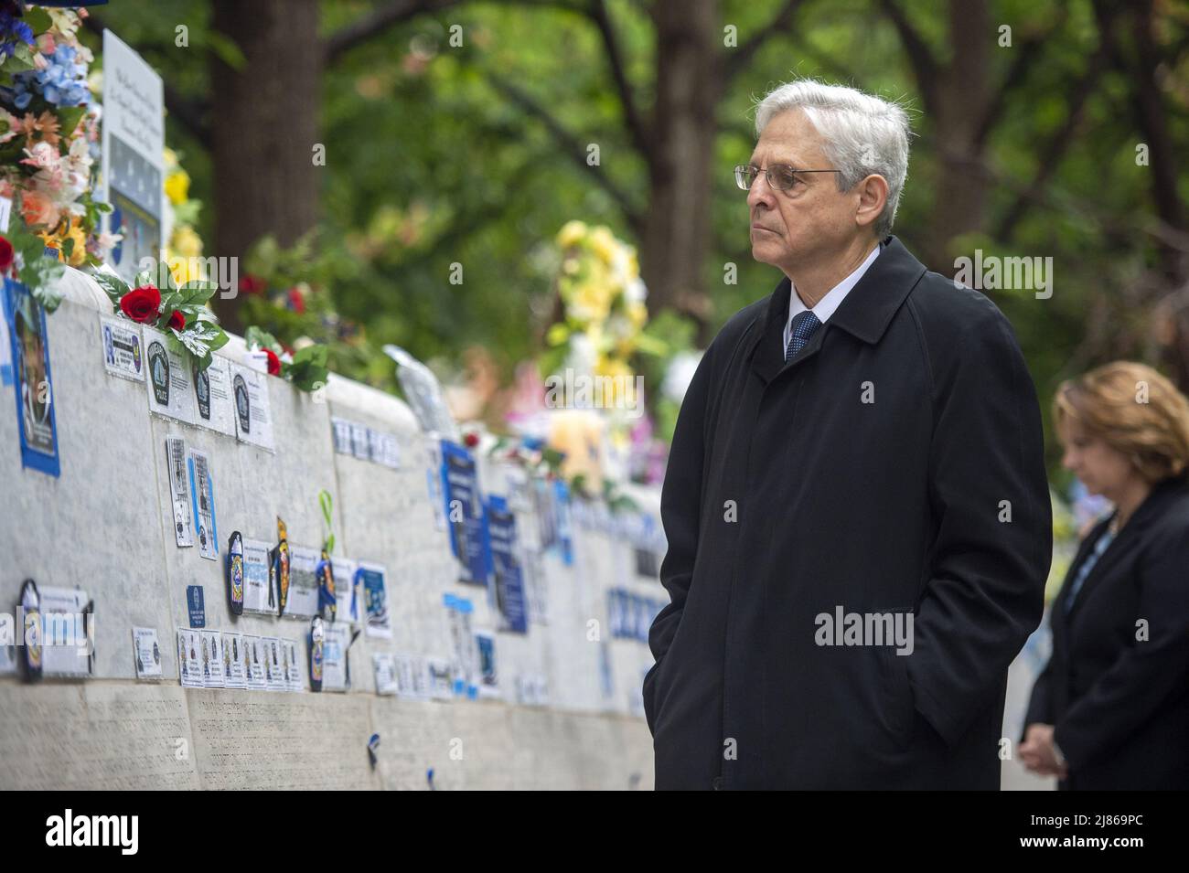 Washington, United States. 13th May, 2022. Attorney General Merrick Garland walks through the National Law Enforcement Officers Memorial in honor of National Police Week in Washington, DC on Friday, May 13, 2022. Photo by Bonnie Cash/UPI Credit: UPI/Alamy Live News Stock Photo