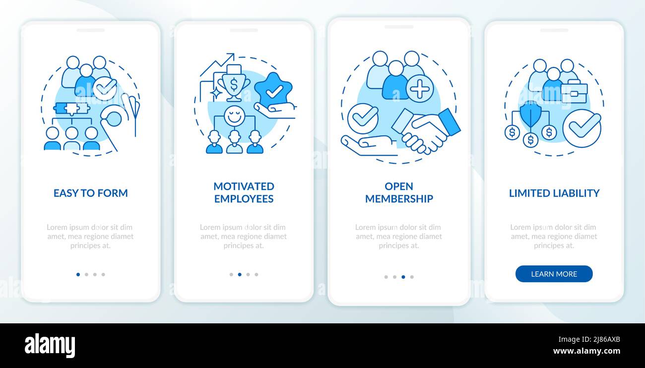 Benefits of co-ops blue onboarding mobile app screen Stock Vector Image ...