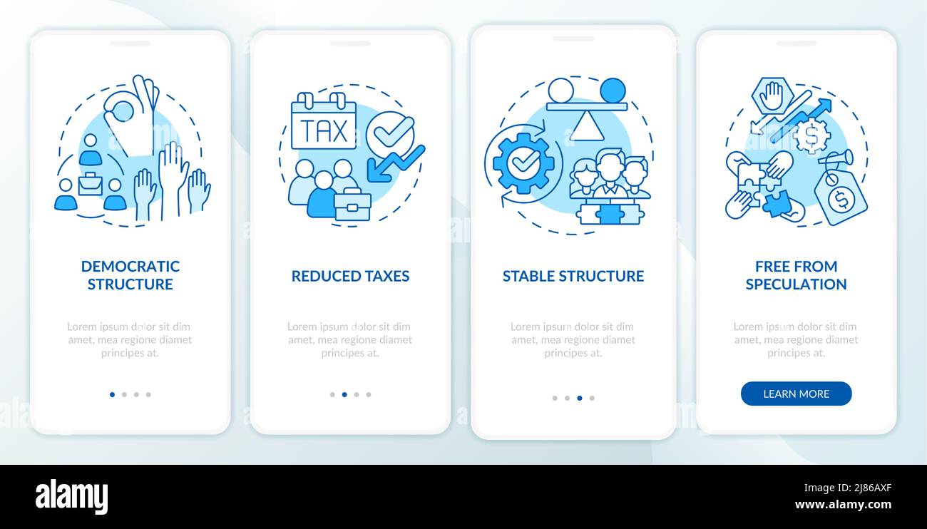 Advantages of co-ops blue onboarding mobile app screen Stock Vector ...