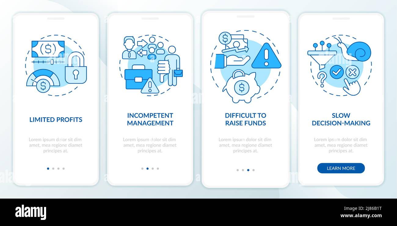 Problems of co-ops blue onboarding mobile app screen Stock Vector Image ...