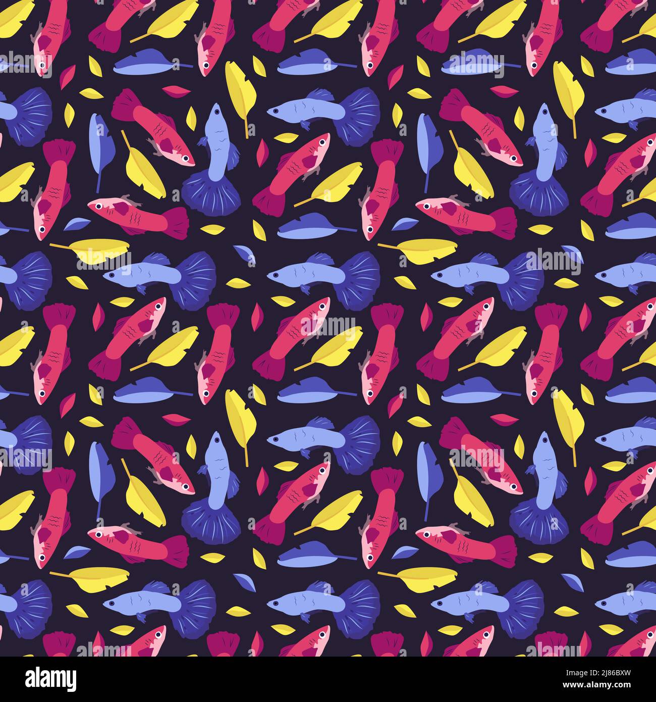 Bright seamless pattern with fantastic fish and plants. Magical dreamy ...