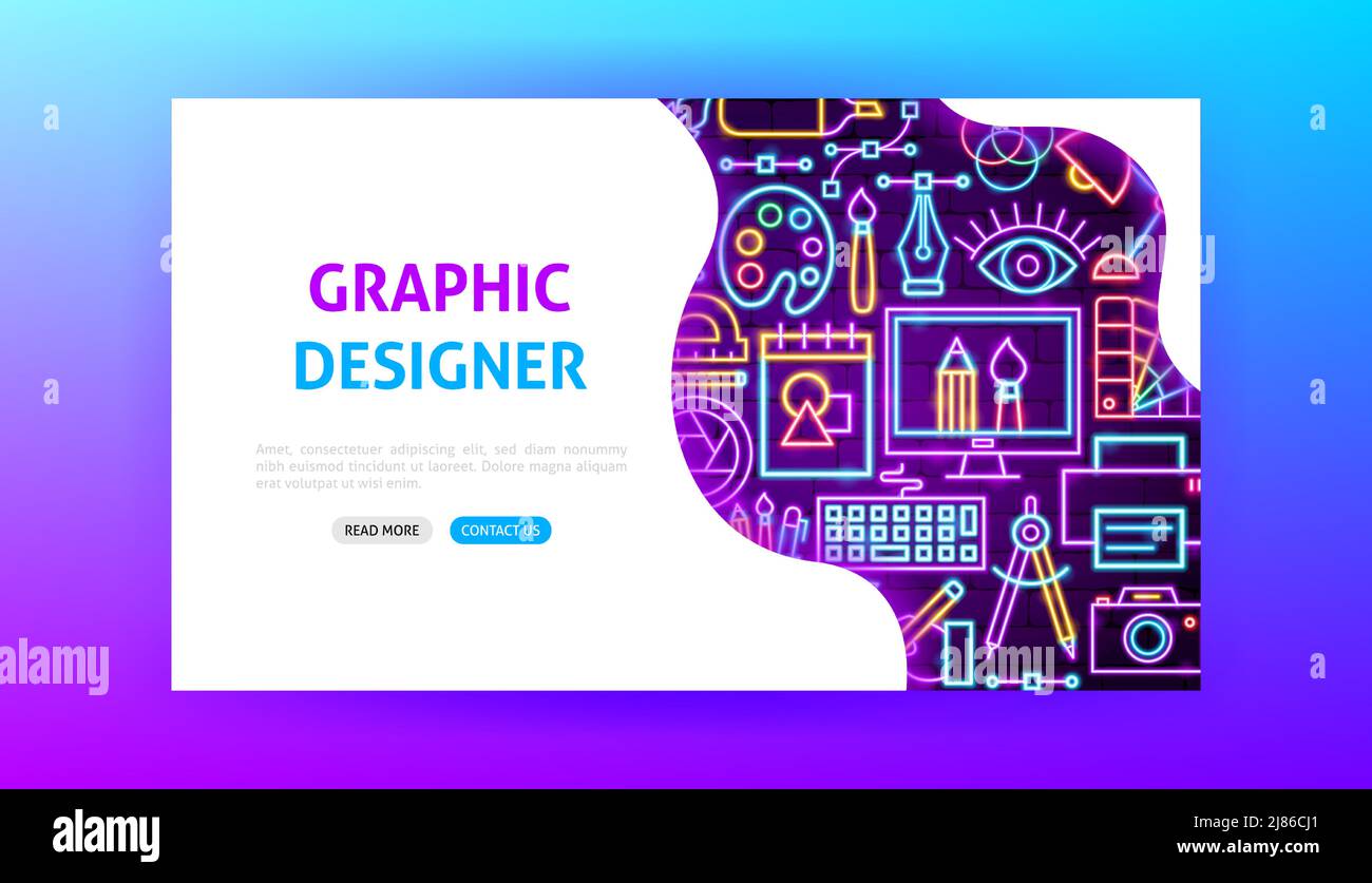 Graphic Designer Neon Landing Page. Vector Illustration of Graphics ...