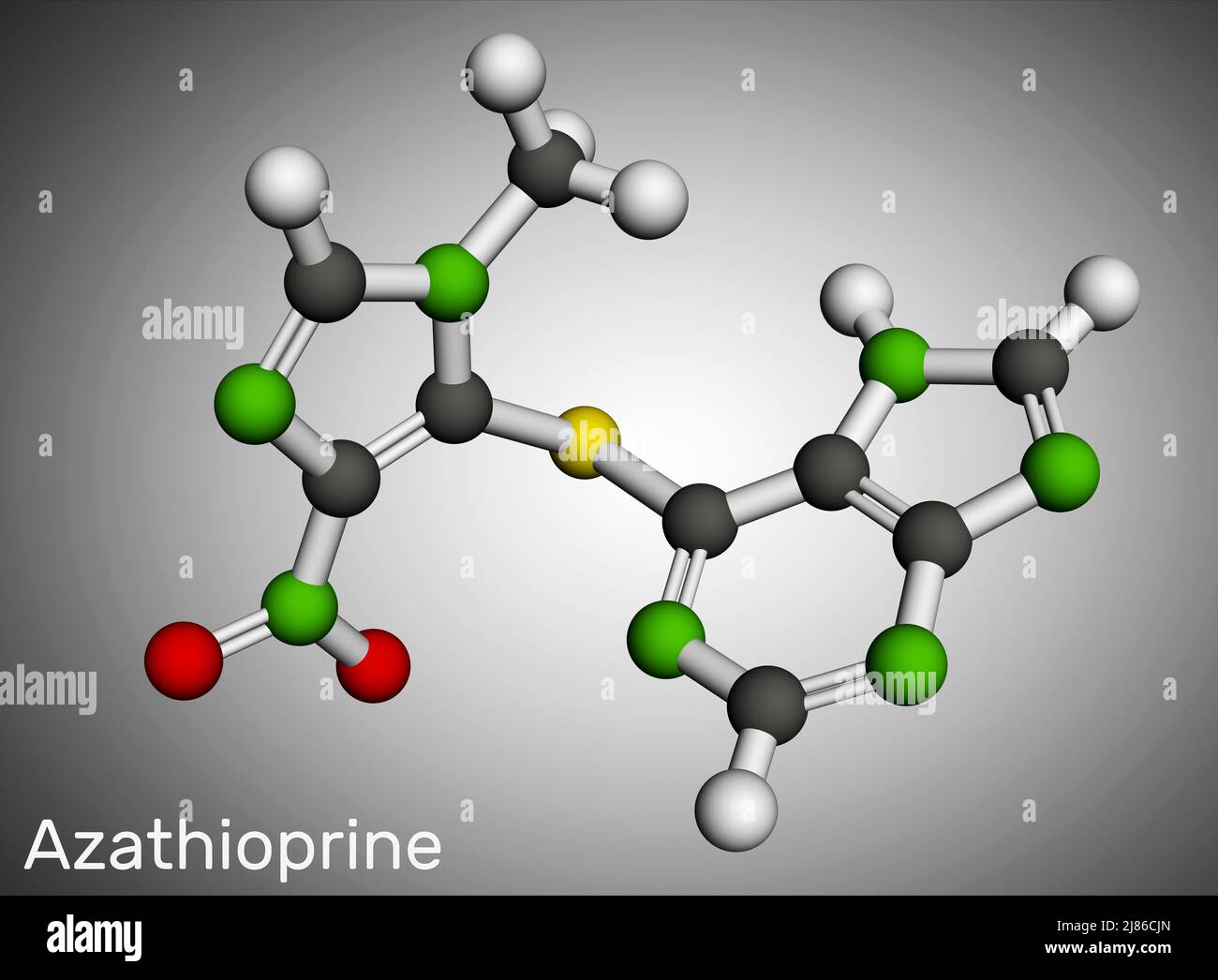 Azathioprine, AZA molecule. It is mmunosuppressive agent, medication. Molecular model. 3D rendering Stock Photo