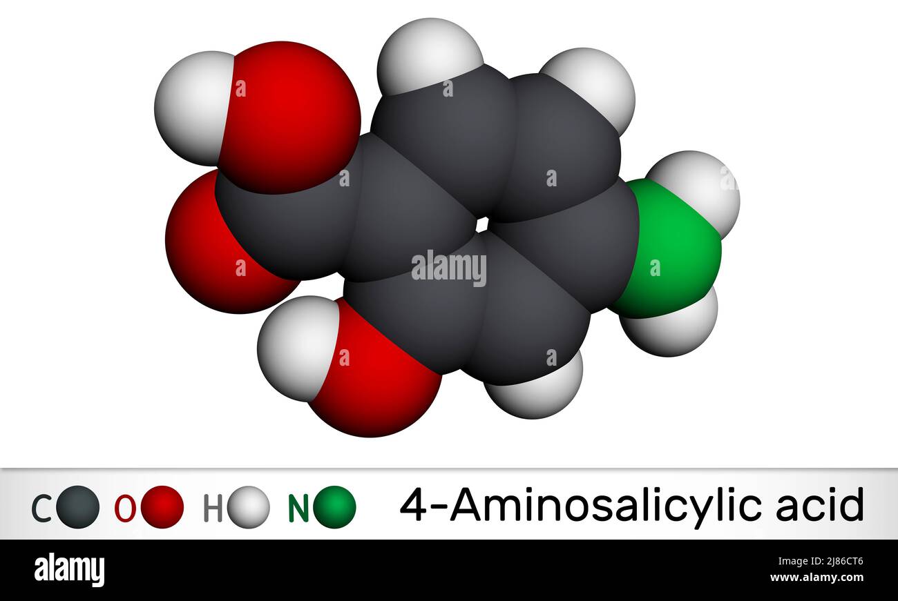 4-Aminosalicylic acid, para-aminosalicylic acid or PAS molecule. It is ...