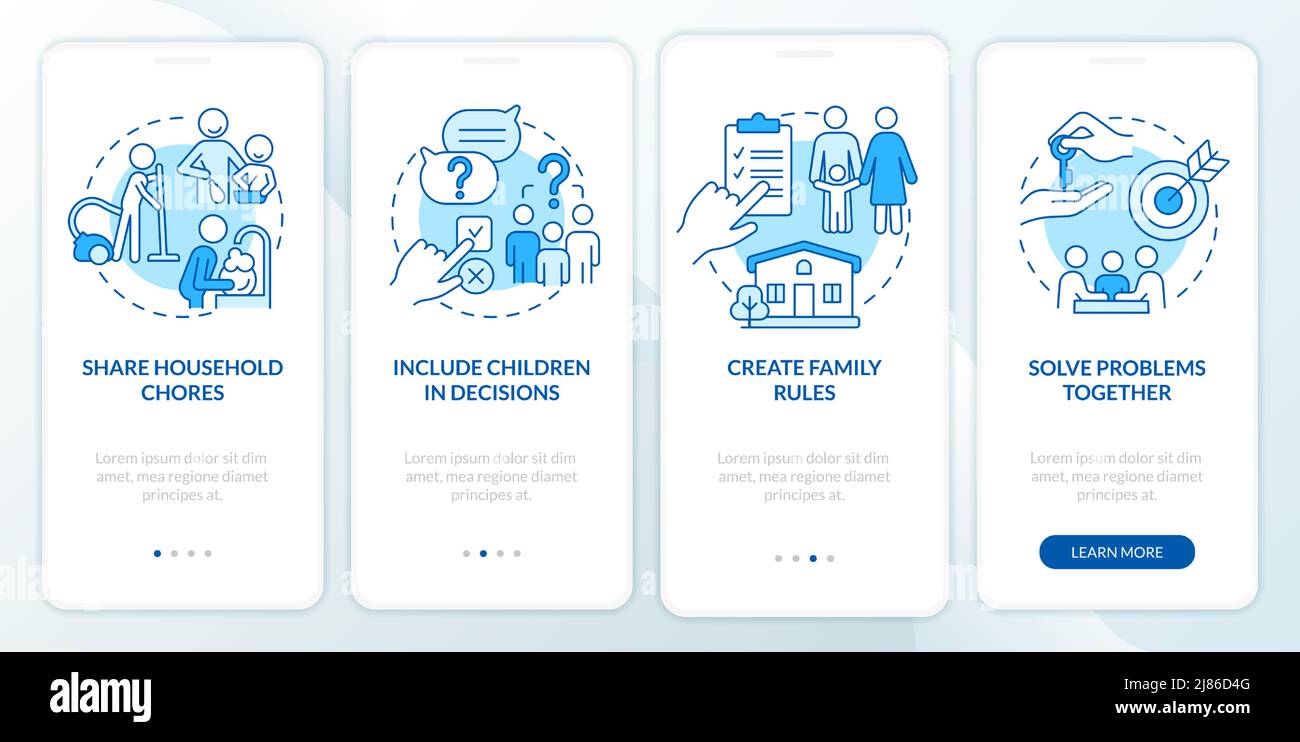 Encouraging teamwork blue onboarding mobile app screen Stock Vector ...
