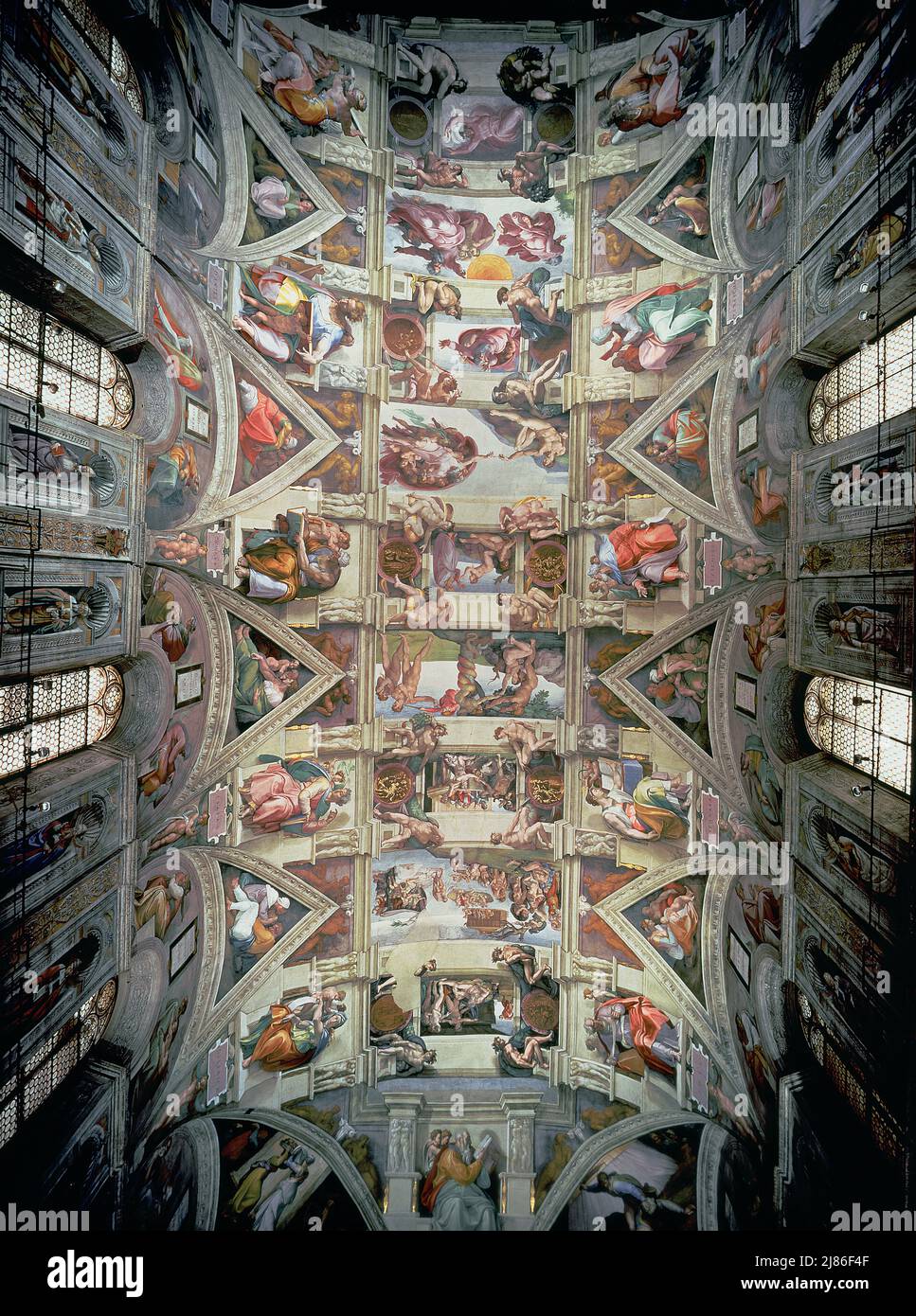 Sistine Chapel Ceiling, 1508-12 (fresco) (post restoration) by Buonarroti, Michelangelo (1475-1564); Vatican Museums and Galleries, Vatican City; Italian,  out of copyright. Stock Photo