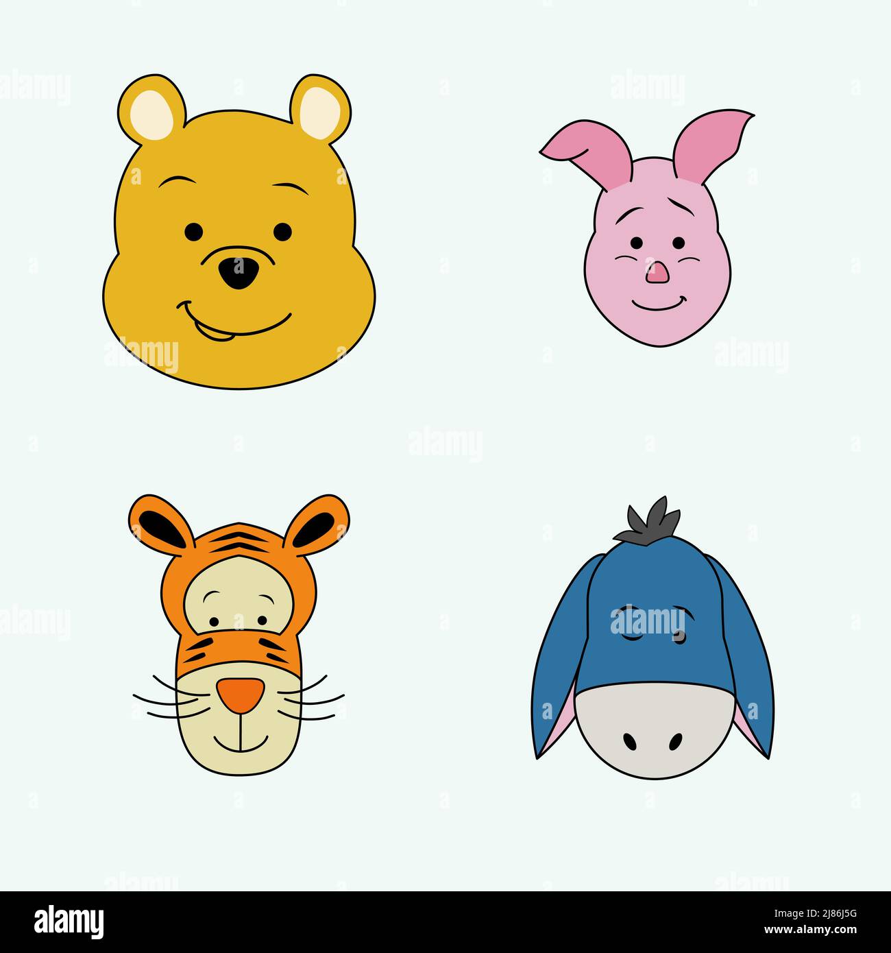 Characters in Winnie the Pooh, Piglet, Tiger, Donkey. Vector flat illustration. Stock Vector