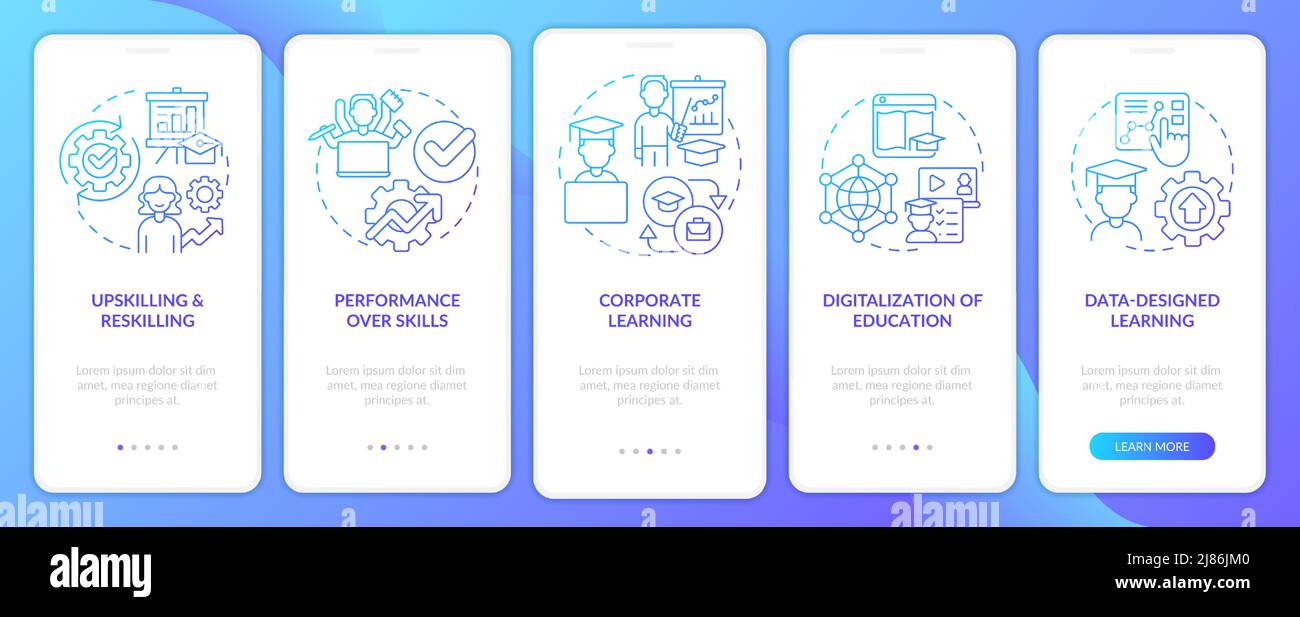 Latest skills in development blue gradient onboarding mobile app screen Stock Vector