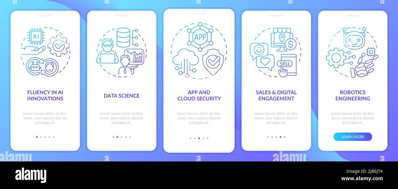 Tech skills in demand blue gradient onboarding mobile app screen Stock Vector