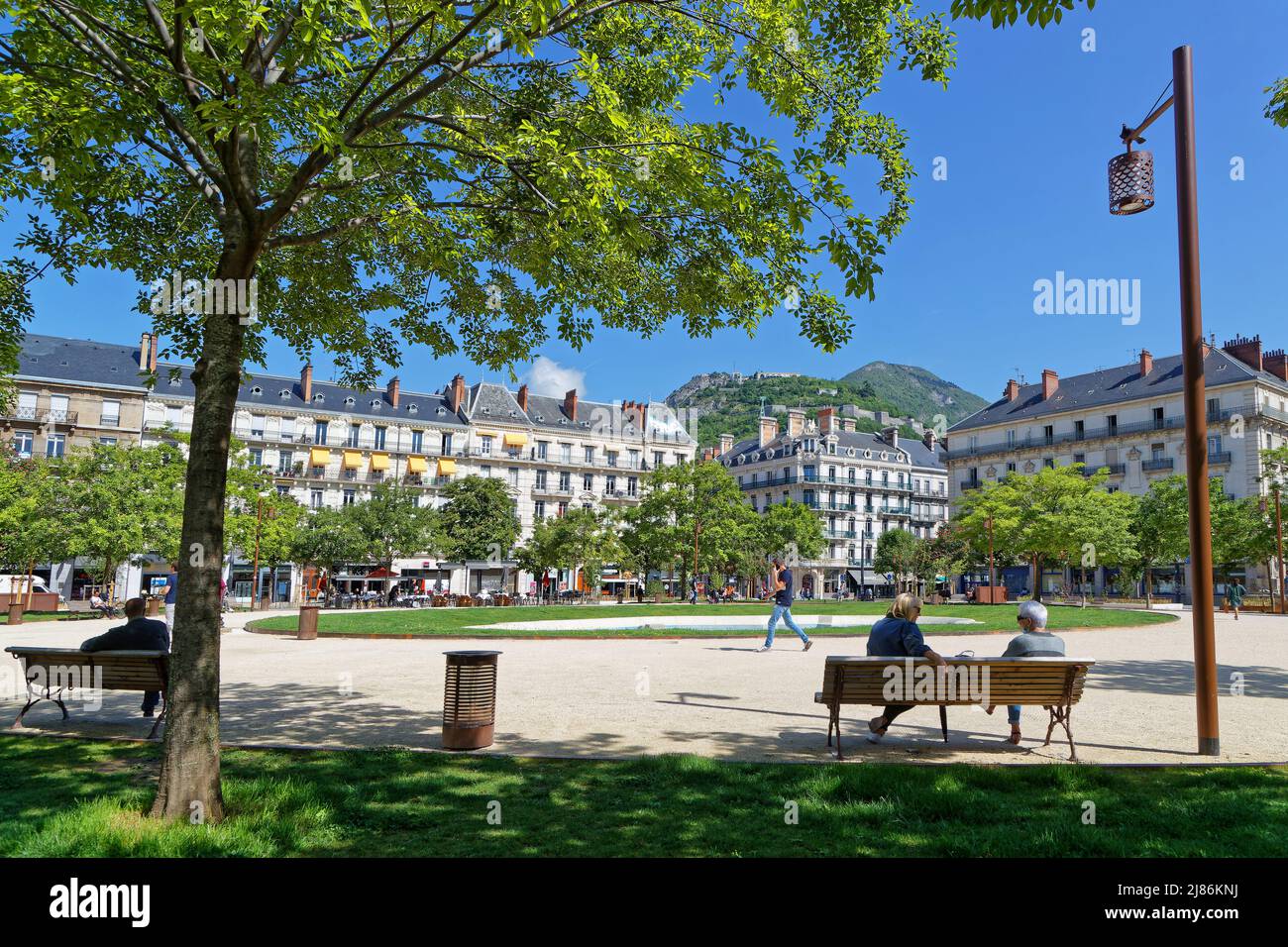 GRENOBLE, FRANCE, May 9, 2022 : Renewed Victor Hugo Square in city center. Grenoble was awarded European Green Capital for 2022, pioneering nature Stock Photo
