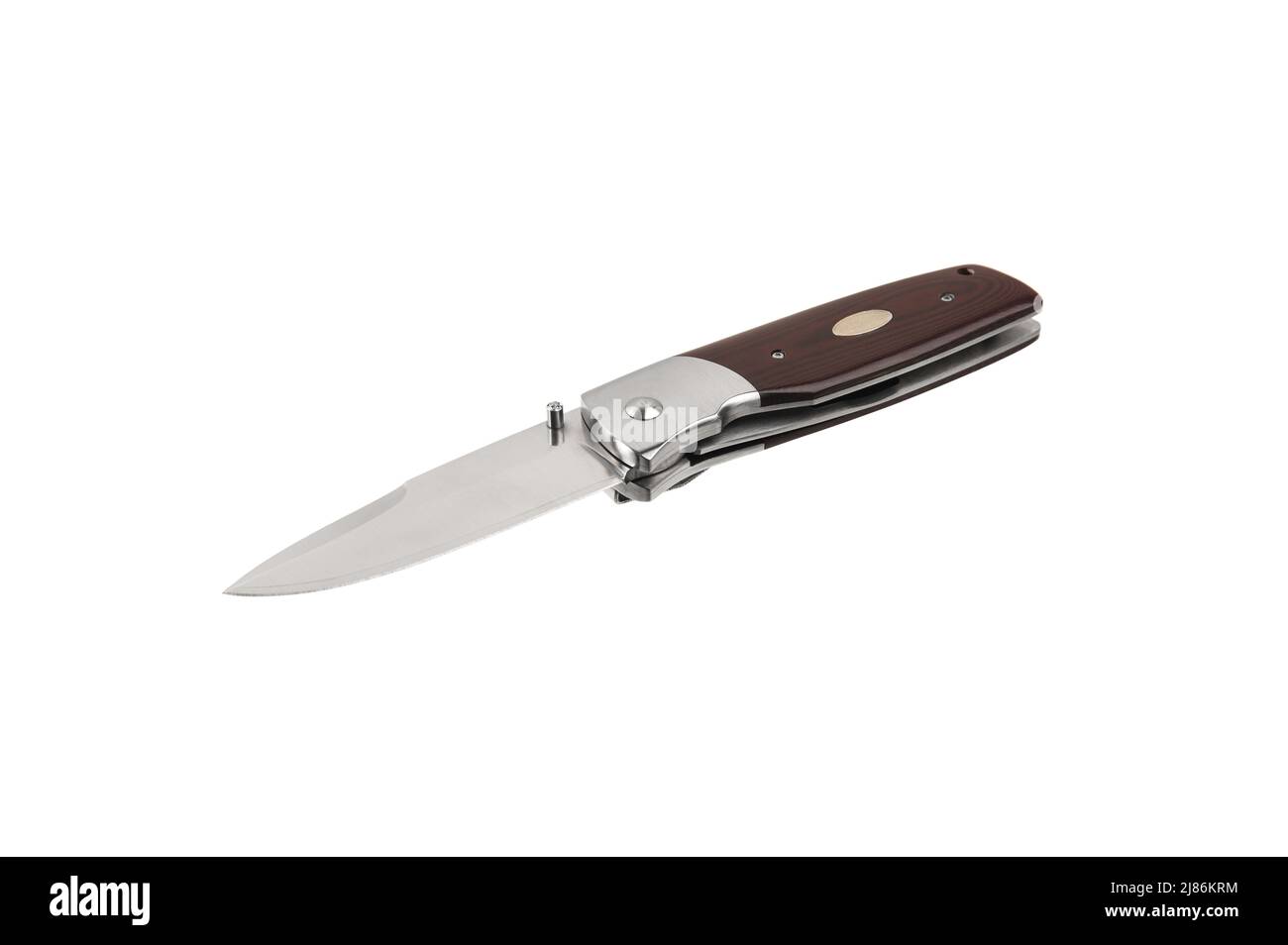 Pocket knife with wooden handle. Folding knife with metal clip