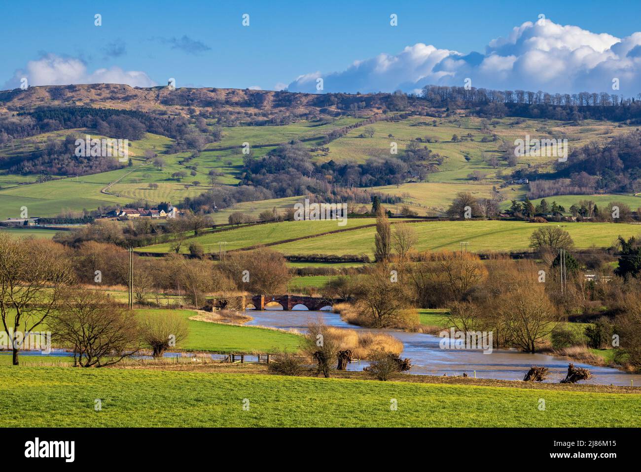 Bredon Hill, Eckington Bridge and the River Avon in the winter