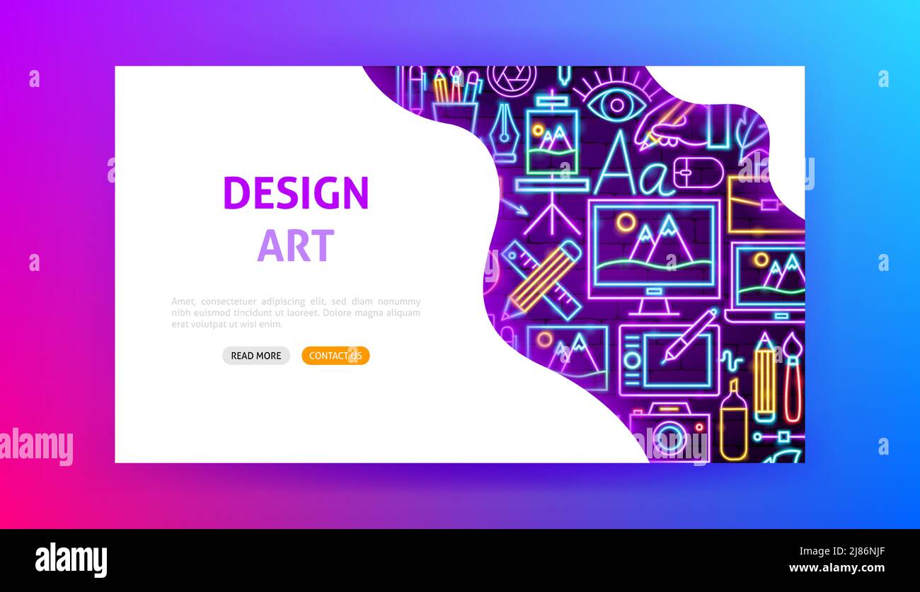 Design Art Neon Landing Page. Vector Illustration of Graphics Promotion ...