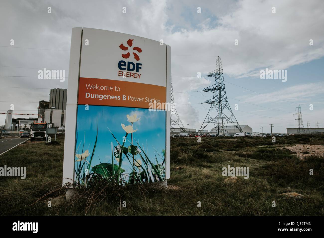 EDF Energy, Dungeness B Power Station Sign, Kent, UK Stock Photo